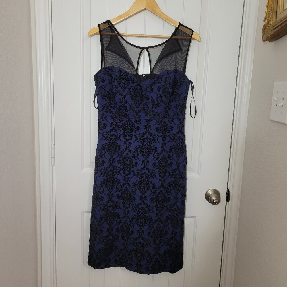 Alexa B Sz 8 Blue Velet Floral Black Mesh Top Dark Romantic Grunge Dress